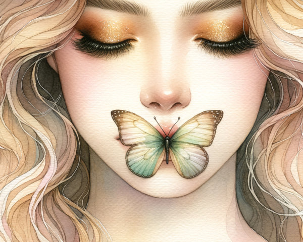 Portrait of a Woman with Butterfly and Radiant Makeup