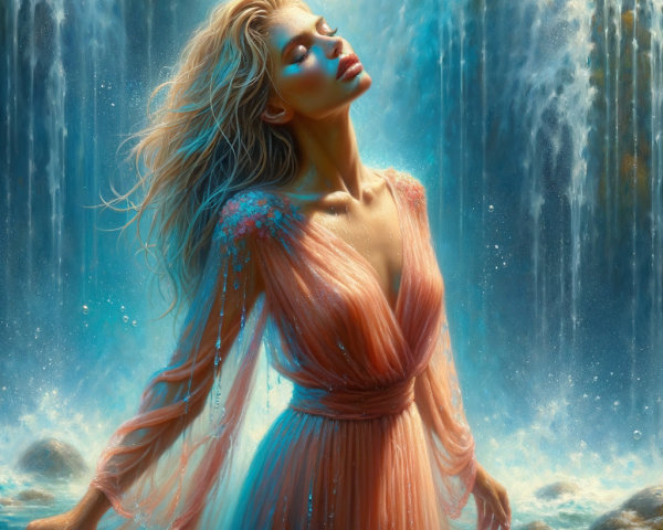 Full Body Portrait of a Woman in a Lagoon Setting