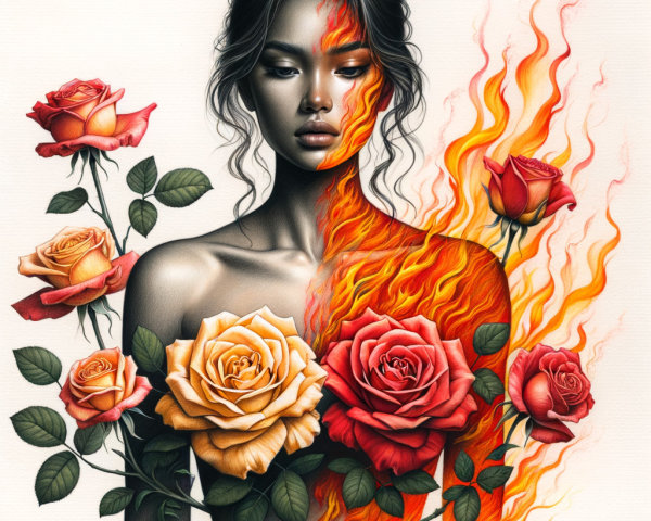 Attractive Woman with Half-Black and White Body Art