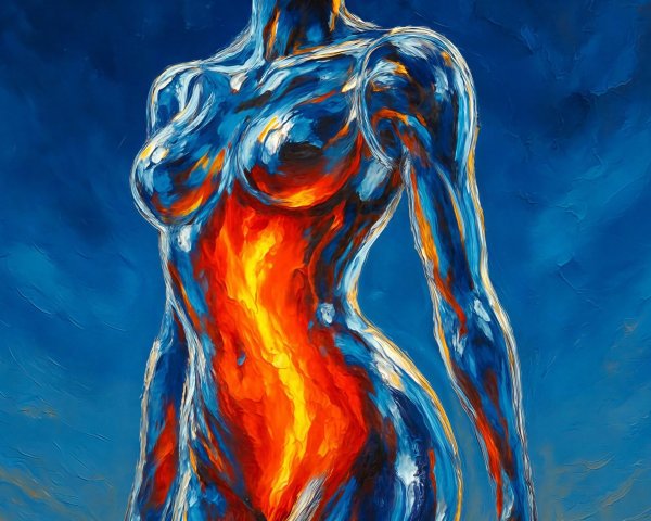 Abstract Oil Painting of a Human Torso in Blue