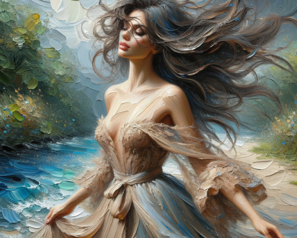 Immersive Oil Painting of a Woman by Water