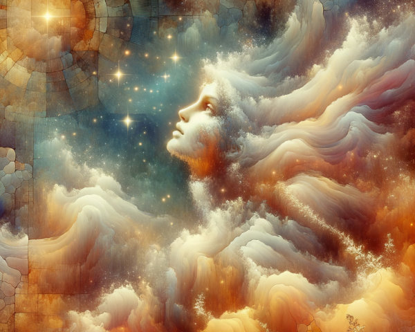 Ethereal Scene of a Face Among Vibrant Clouds