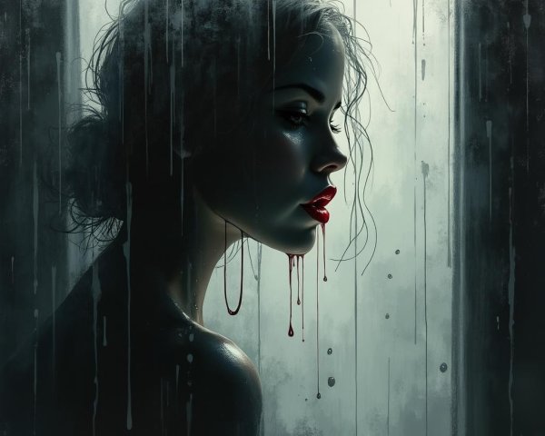 Haunting Profile of a Woman in Shadows and Fog