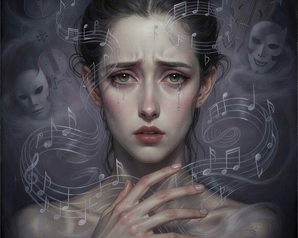 Detailed Painting of a Woman with Musical Notes
