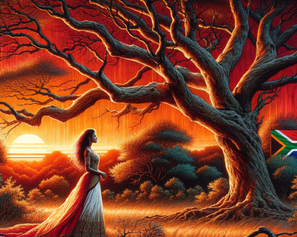Silhouette of Woman in Dress by Sunset and Tree