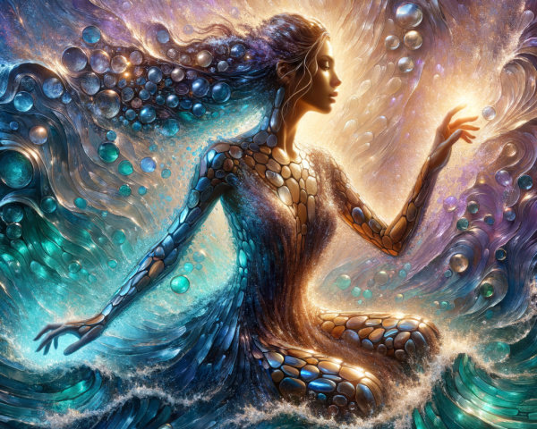Vibrant Figure Adorned with Shimmering Patterns