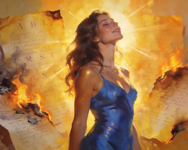 Young Woman in Blue Dress with Glittering Details