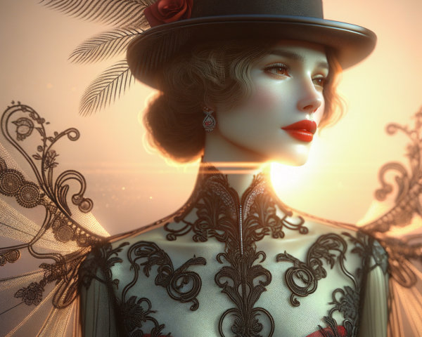 Glamorous Woman in Elegant Attire at Sunset