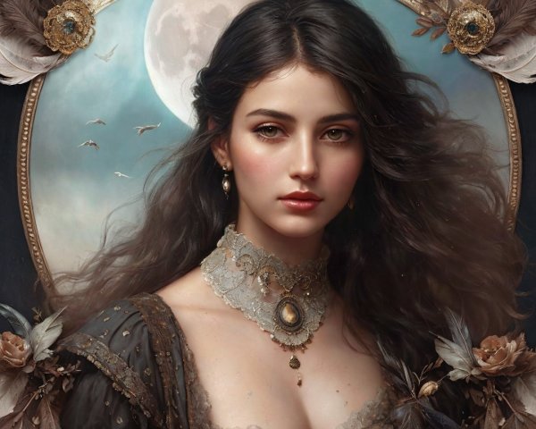 Portrait of a Young Woman with Mystical Backdrop