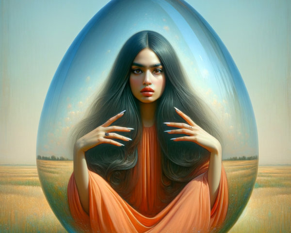Surreal Image of Woman in Transparent Egg Shape