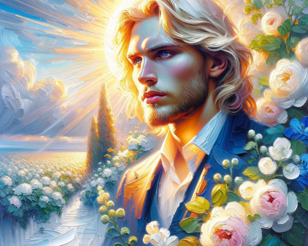 Radiant Portrait of a Young Man in a Floral Landscape