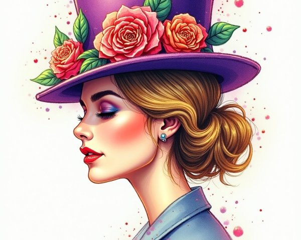 Profile of a Stylish Woman in a Purple Hat