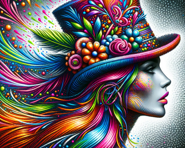 Vibrant Portrait of Woman in Colorful Top Hat