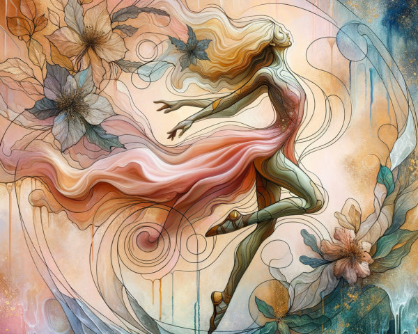 Ethereal Figure Dancing Among Floral Motifs