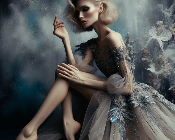 Model in Ethereal Setting with Delicate Gown
