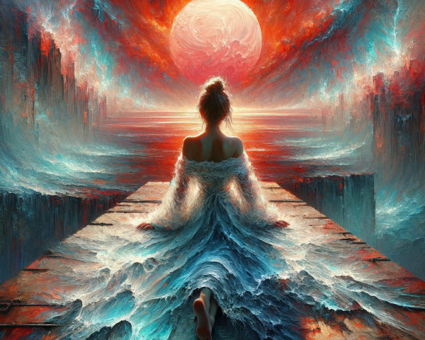 Sunset Reflection at a Wooden Pier with Ocean Waves