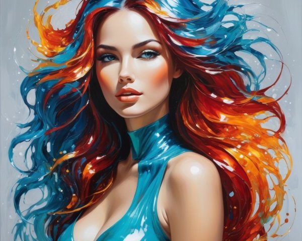 Intricate Painting of a Woman in Turquoise Dress