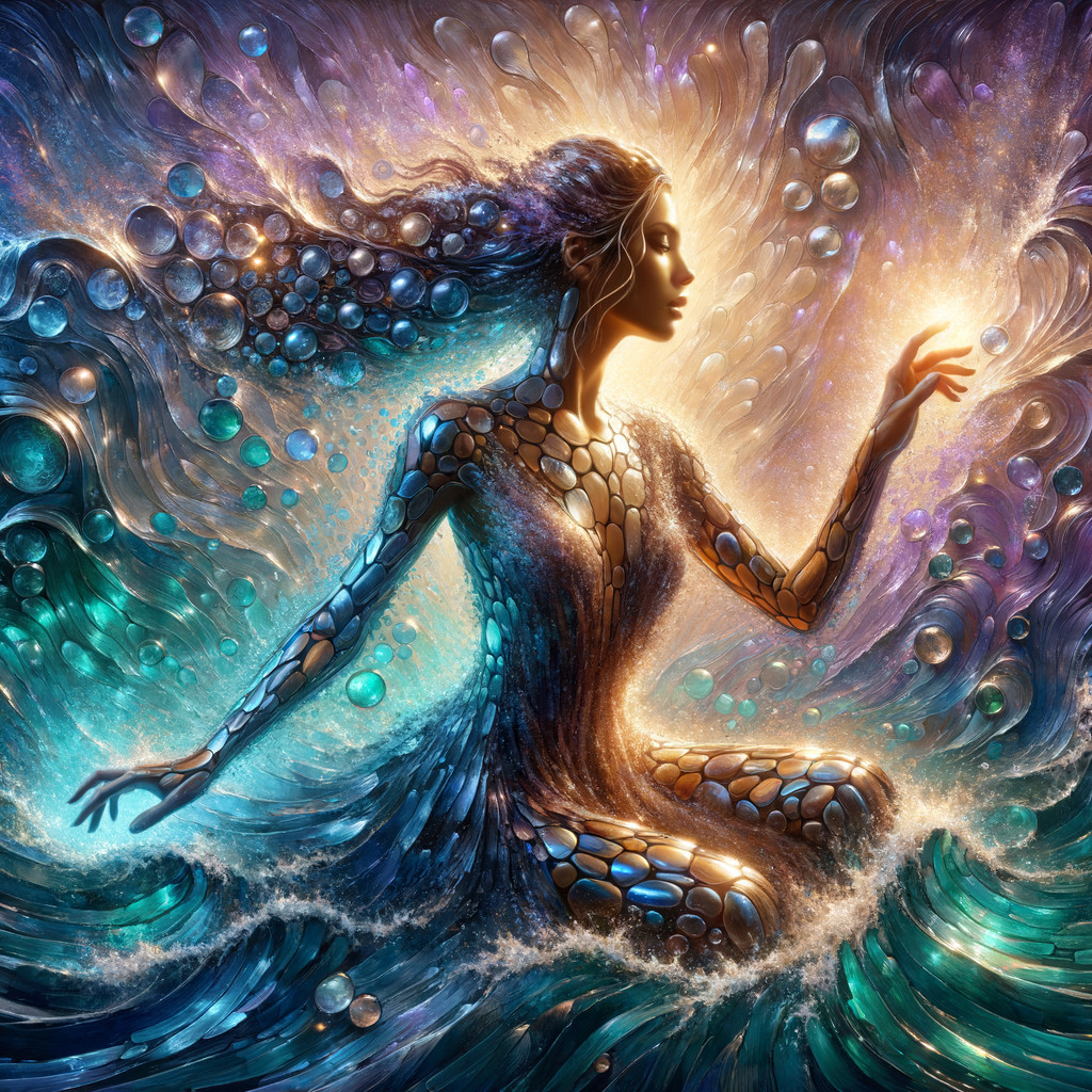 Vibrant Figure Adorned with Shimmering Patterns