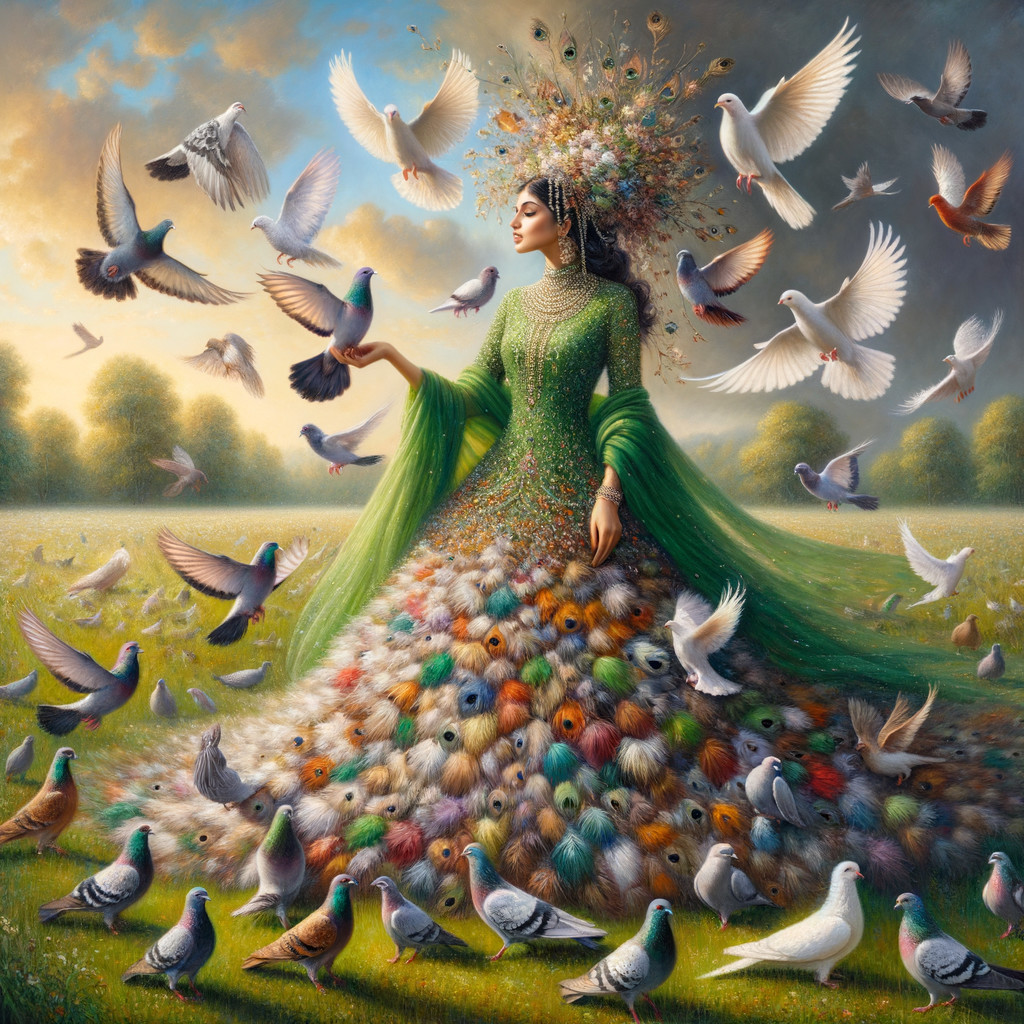 Serene figure in floral gown in a lush meadow