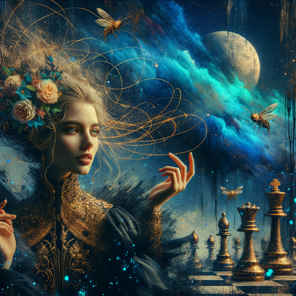 Portrait of a woman with flowers and cosmic background