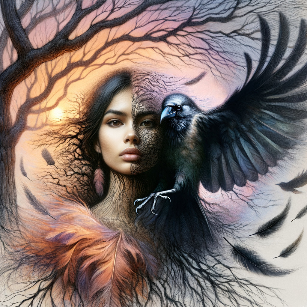 Ethereal Portrait of Woman Merged with Nature Elements