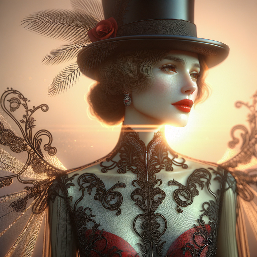 Glamorous Woman in Elegant Attire at Sunset