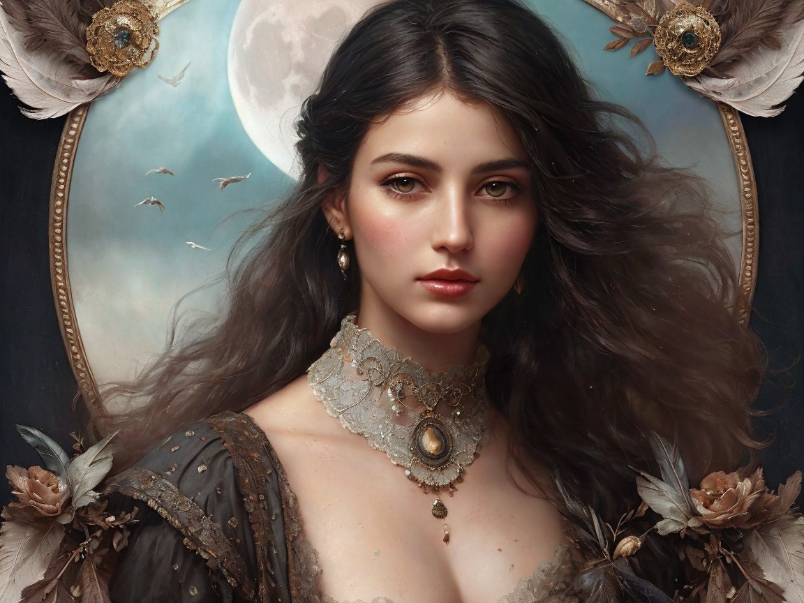 Portrait of a Young Woman with Mystical Backdrop