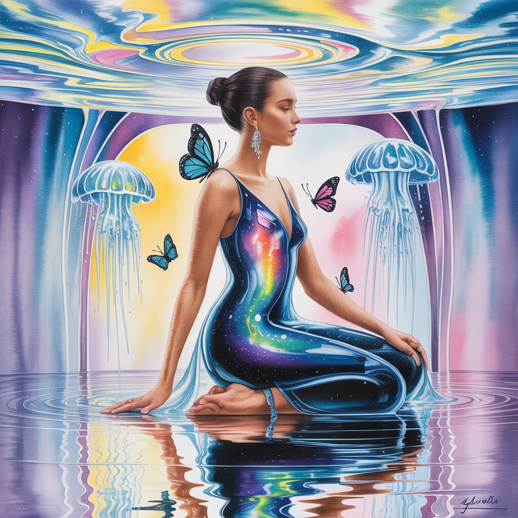 Serene Woman in Cosmic Outfit Surrounded by Nature