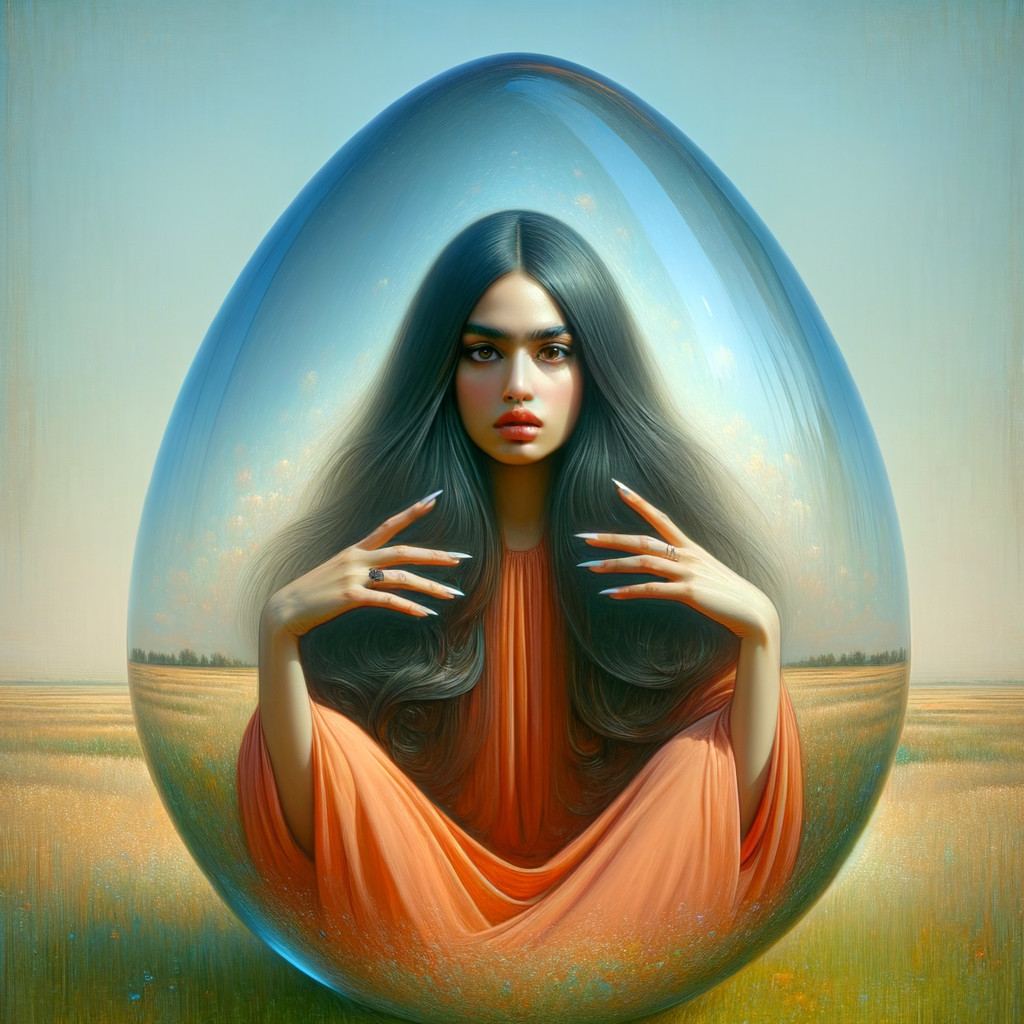 Surreal Image of Woman in Transparent Egg Shape