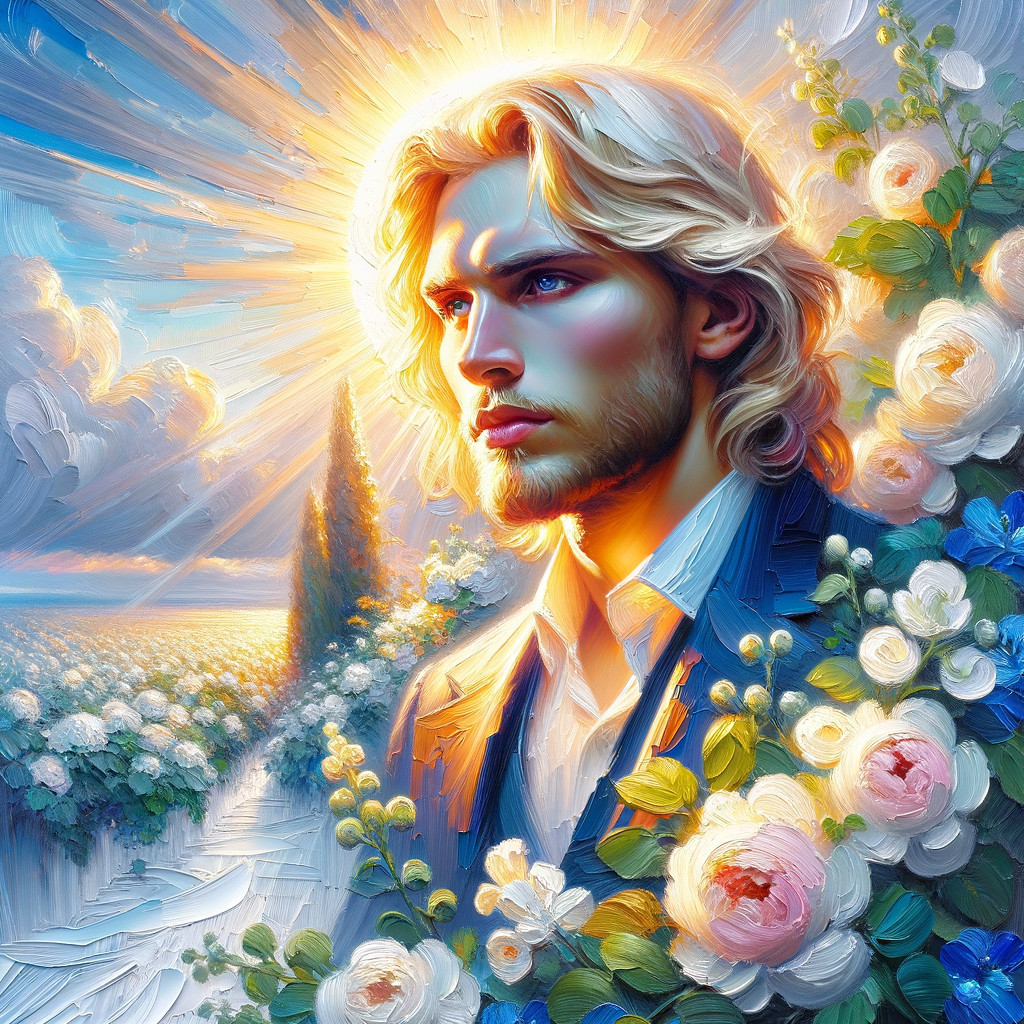 Radiant Portrait of a Young Man in a Floral Landscape