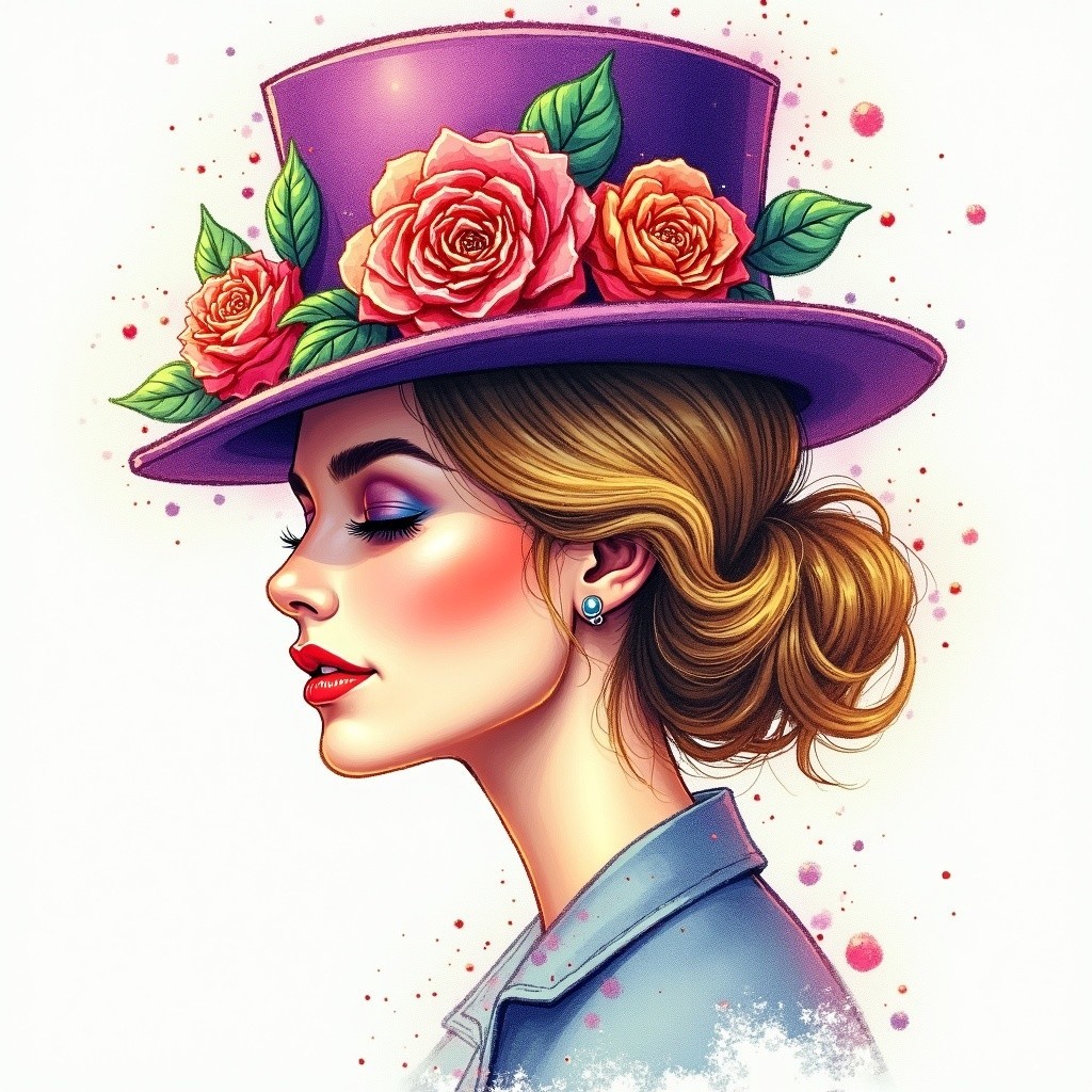 Profile of a Stylish Woman in a Purple Hat