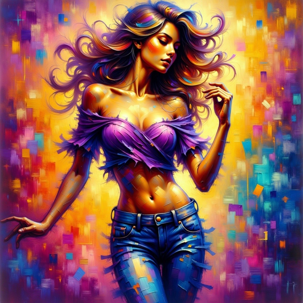Vibrant Portrait of a Confident Woman in Colorful Background