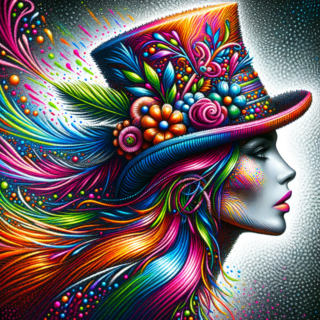 Vibrant Portrait of Woman in Colorful Top Hat