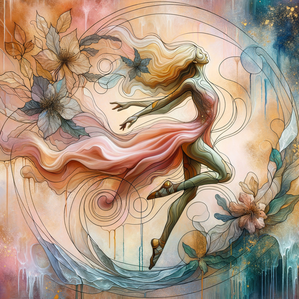 Ethereal Figure Dancing Among Floral Motifs