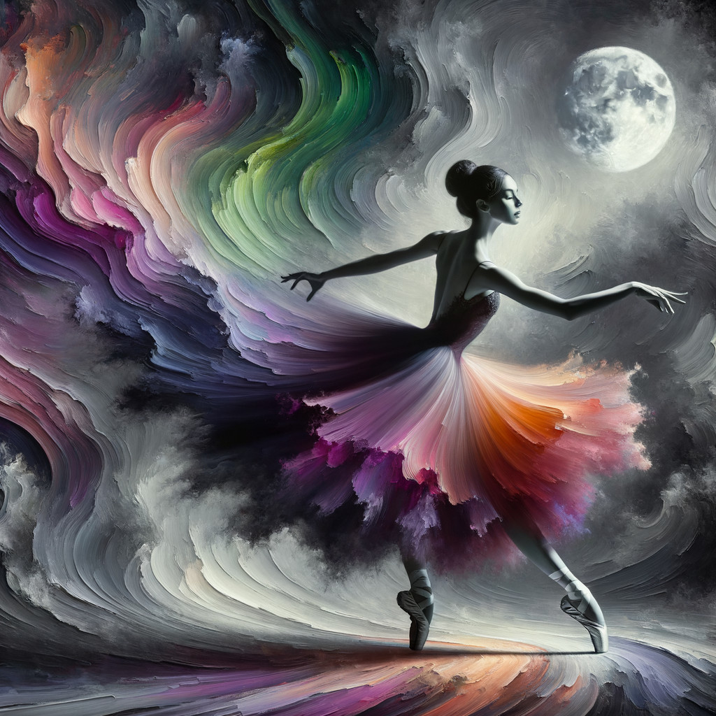 Ballerina Dances Amidst Colorful Swirling Background