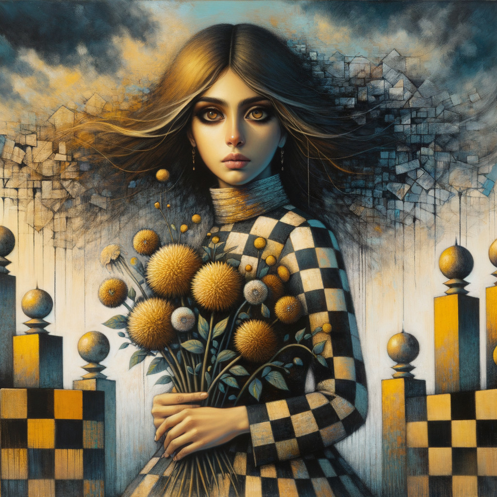 Portrait of a Young Woman with Flowers and Abstract Background