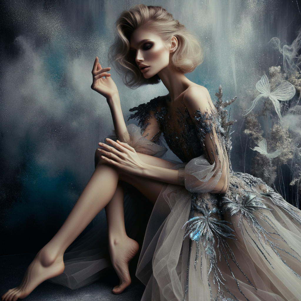 Model in Ethereal Setting with Delicate Gown