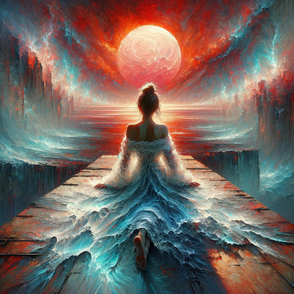 Sunset Reflection at a Wooden Pier with Ocean Waves