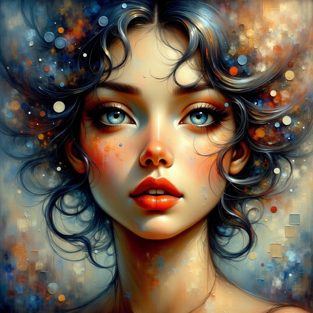 Portrait of a Young Woman with Expressive Blue Eyes