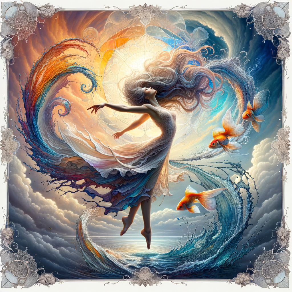 Dancer in Vibrant Ocean Waves and Colors
