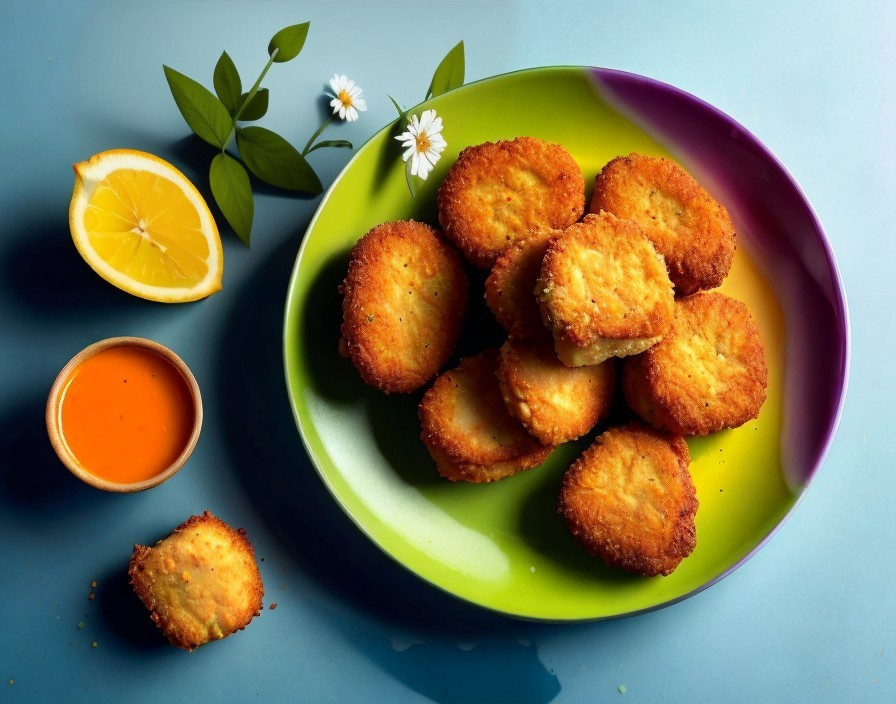 Vibrant Golden Fritters with Fresh Greens and Sauce