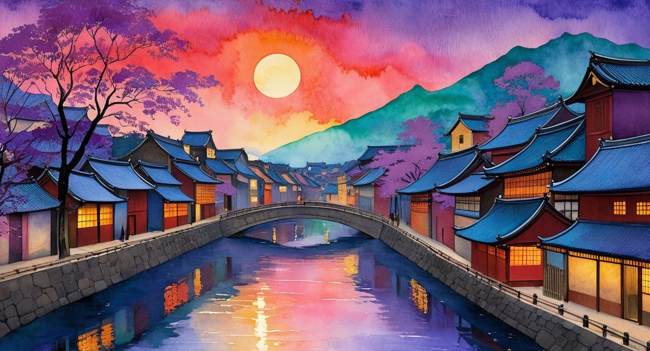 Serene Colorful Landscape with Traditional Architecture