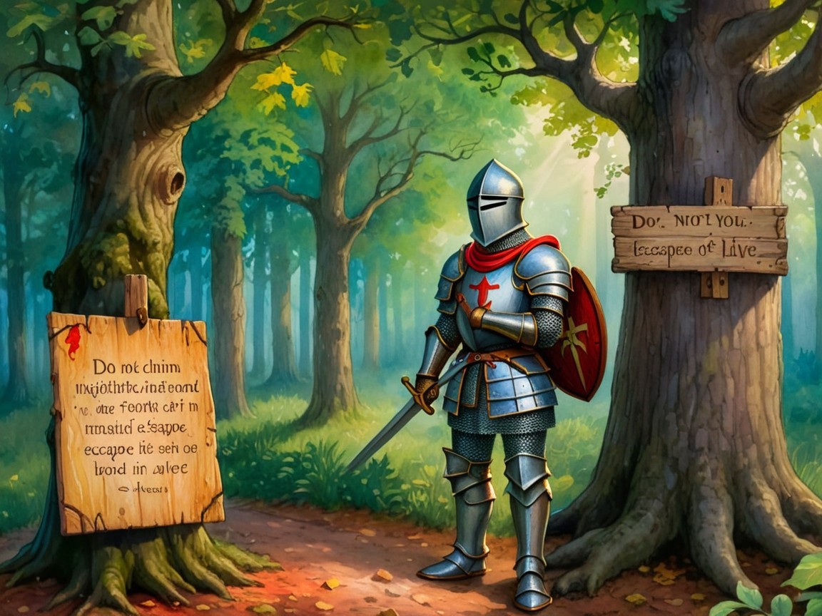 Knight in Armor in Enchanted Forest Setting