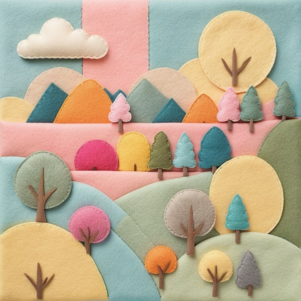 Vibrant Felt Collage of a Whimsical Landscape