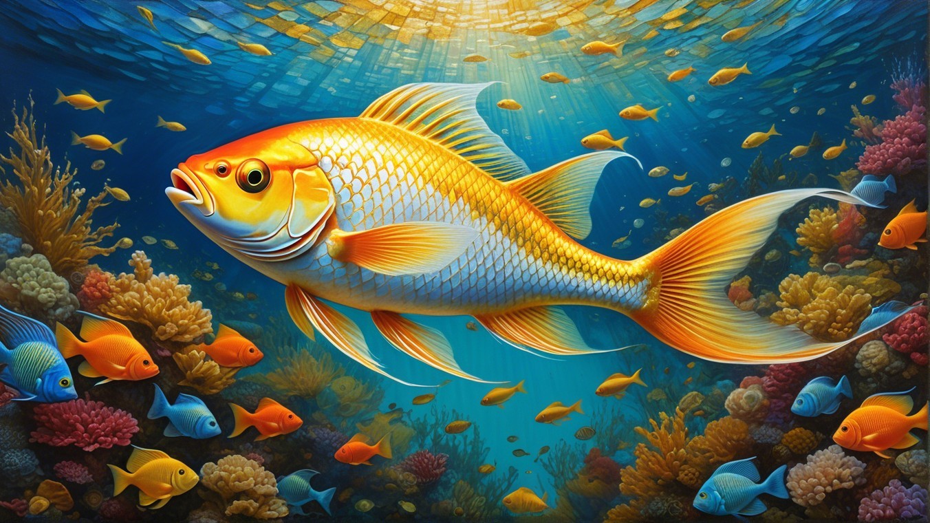 Vibrant Underwater Scene with Goldfish and Coral Reef