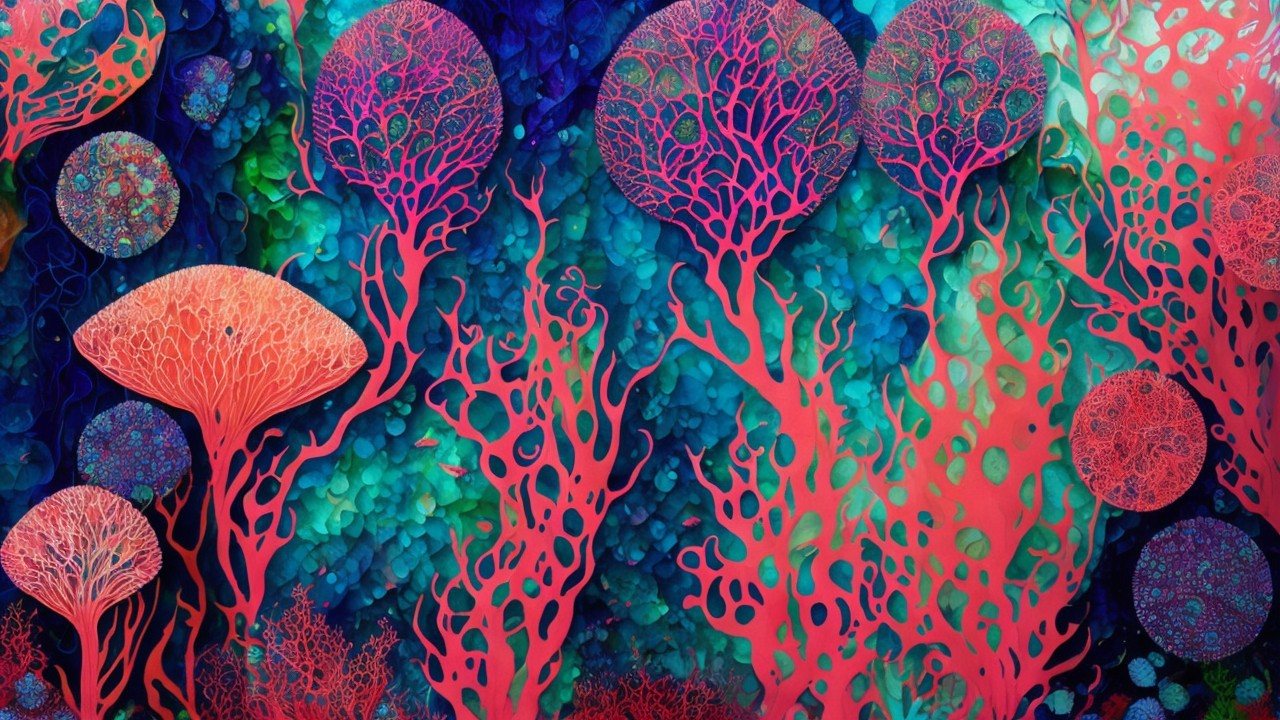 Vibrant Underwater Scene with Abstract Coral Formations