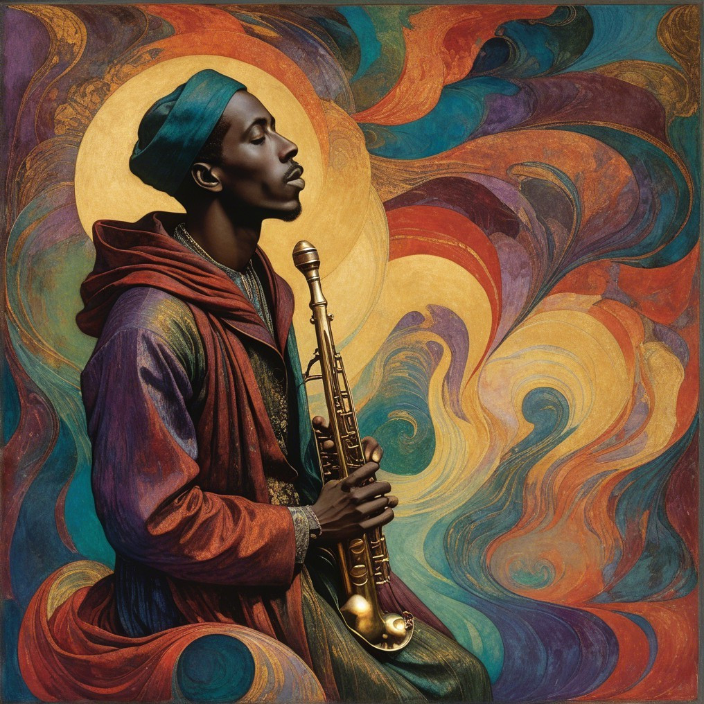 Contemplative Figure with Saxophone in Vibrant Colors