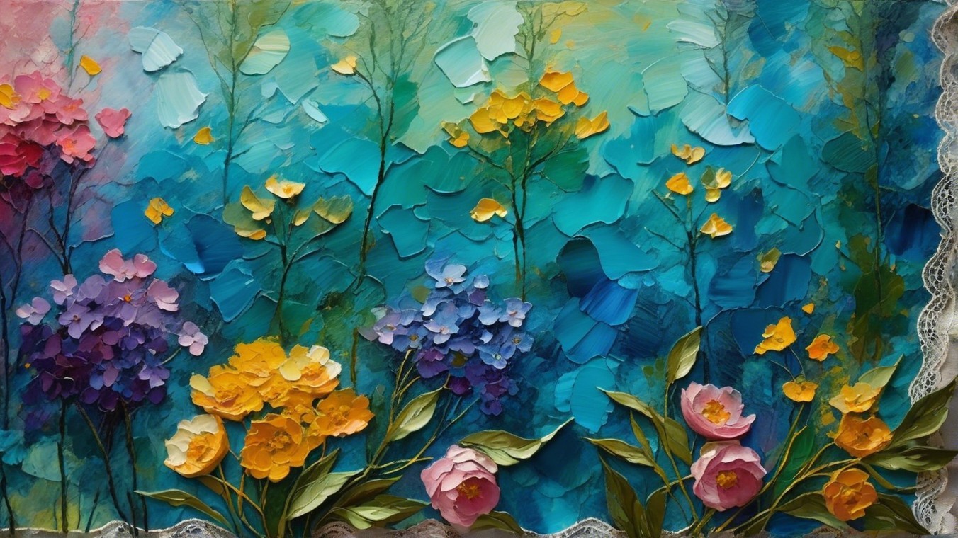 Vibrant Textured Painting of Colorful Flower Garden