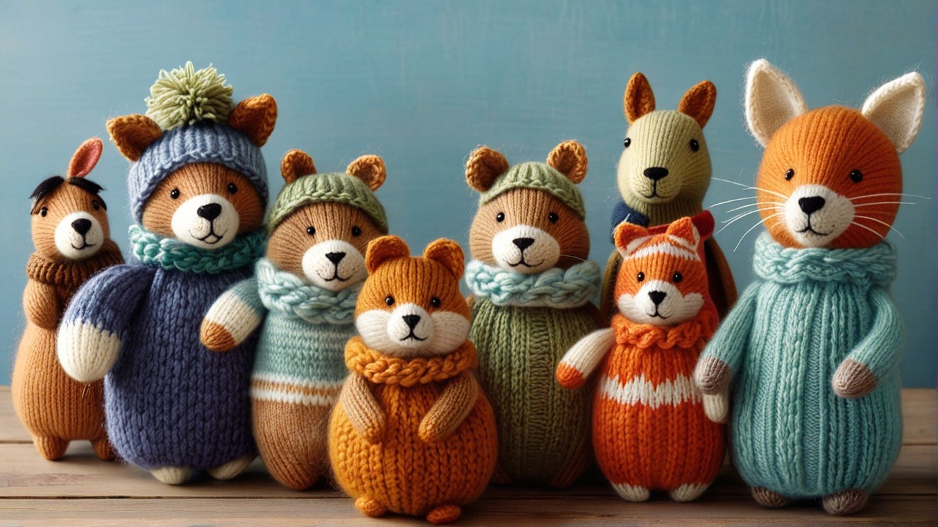 Knitted Animal Figures in Cozy Sweaters Display