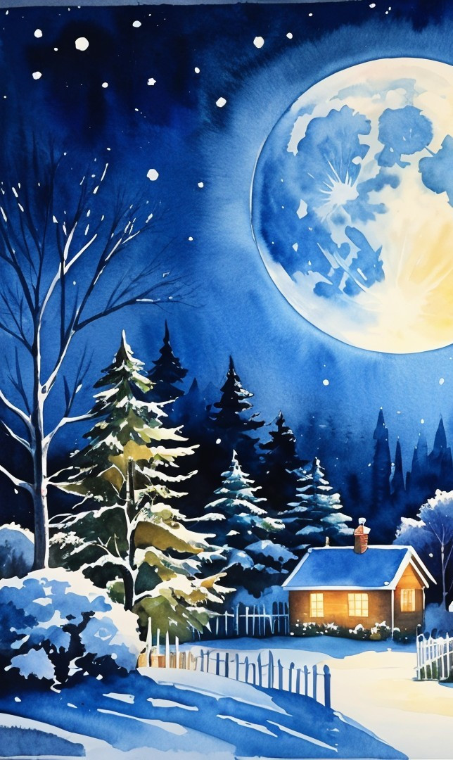 Cozy Cottage Surrounded by Snowy Winter Landscape